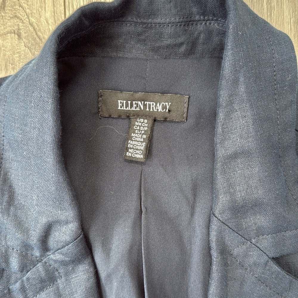 Linen Ellen Tracy Navy Tailored Vest Top - Picture 4 of 5